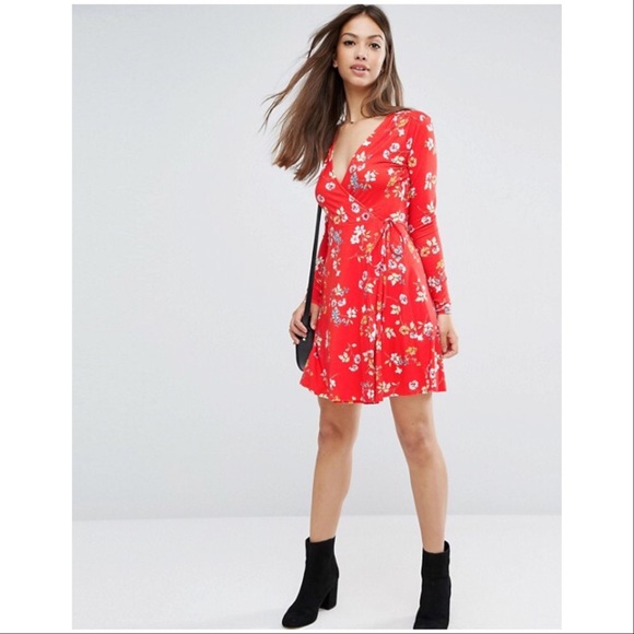 red floral dress long sleeve